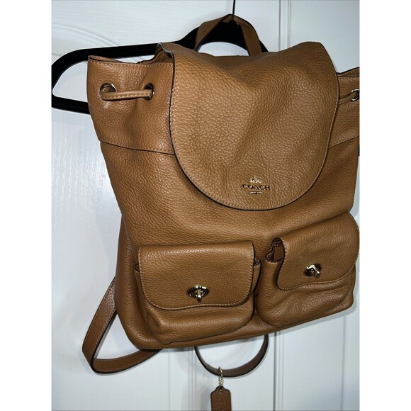 COACH F37410 Billy Brown Backpack Leather Gold Hardware Drawstring Backpack Bag - Picture 3 of 16